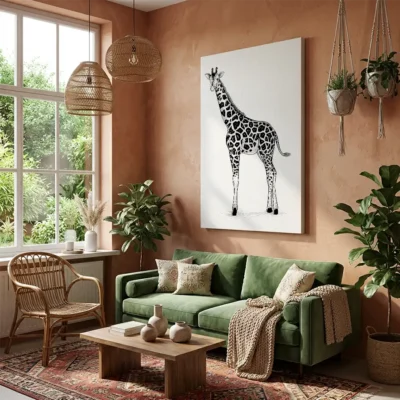 tableau girafe noir et blanc sur toile tendue Tableau girafe noir et blanc