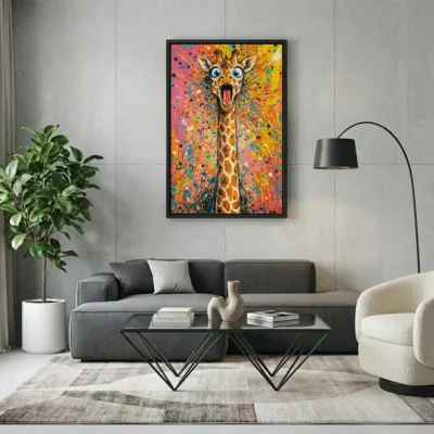 tableau girafe rigolote avec cadre flottant Tableau girafe rigolote
