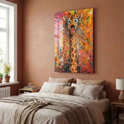 tableau girafe rigolote sur plexiglass Tableau girafe rigolote