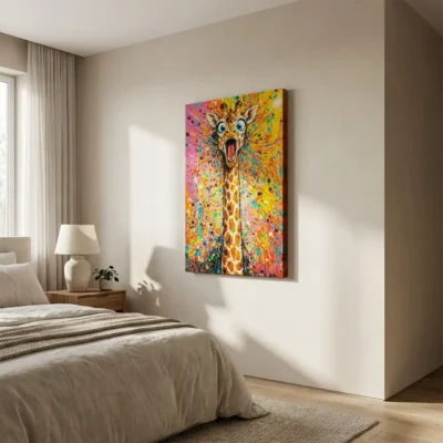tableau girafe rigolote sur toile tendue Tableau girafe rigolote