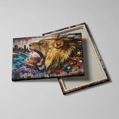 tableau lion street art detail toile tendue Tableau lion street art