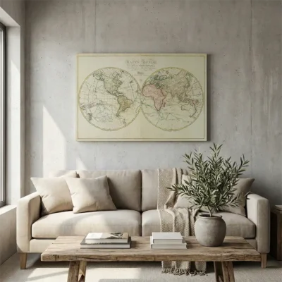 tableau mappemonde ancien sur toile tendue Tableau mappemonde ancien