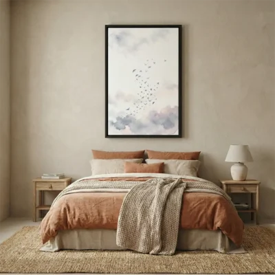 tableau oiseau aquarelle avec cadre flottant Tableau oiseau aquarelle