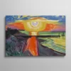 Tableau paysage abstrait – reproduction de "Sonnenuntergang an der See" de Max Pechstein, 1921, coucher de soleil expressionniste sur la mer avec reflet orange et bateau silhouette, huile sur toile