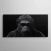 Tableau planète des singes, portrait construit entièrement de particules blanches et d'éclats lumineux sur fond noir absolu, rendu numérique cinématographique très sombre
