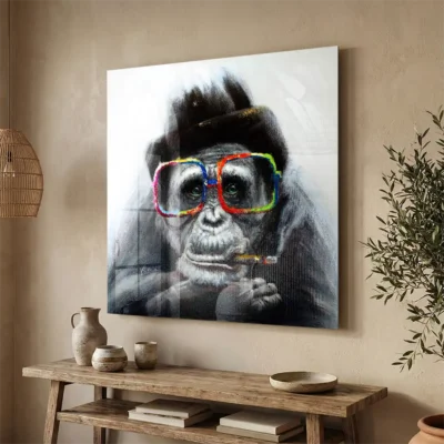 tableau singe a lunettes sur plexiglass Tableau singe à lunettes
