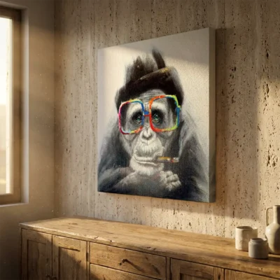 tableau singe a lunettes sur toile tendue Tableau singe à lunettes